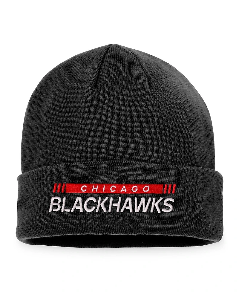 Men's Fanatics Black Chicago Blackhawks Authentic Pro Rink Cuffed Knit Hat