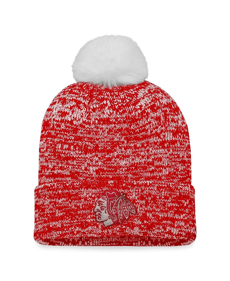Women's Fanatics Red Chicago Blackhawks Glimmer Cuffed Knit Hat with Pom