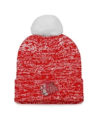 Women's Fanatics Red Chicago Blackhawks Glimmer Cuffed Knit Hat with Pom