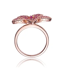 Sterling Silver 18K Rose Plated Clear and Red Cubic Zirconia Flower Coctail Ring