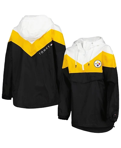 Women's Tommy Hilfiger White, Gold Pittsburgh Steelers Staci Half-Zip Hoodie Windbreaker Jacket