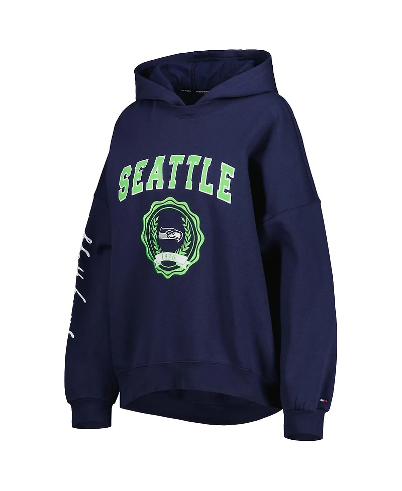 Women's Tommy Hilfiger College Navy Seattle Seahawks Becca Drop Shoulder Pullover Hoodie