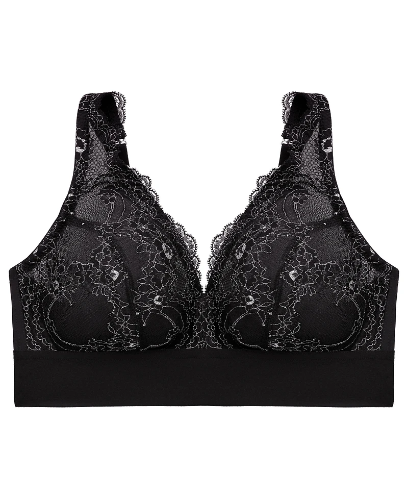 Glamorise Plus Full Figure Bramour Lexington Lace Plunge Wireless Bralette 7013