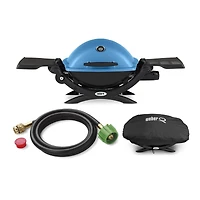 Weber Q 1200 Liquid Propane Grill (Blue) With Adapter Hose And Cover