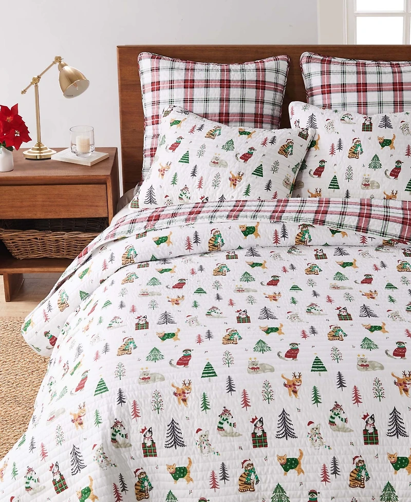 Levtex Meowy Christmas Reversible 3-Pc. Quilt Set