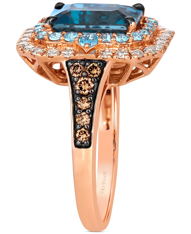 Le Vian Deep Sea Blue Topaz (3-1/2 ct. t.w.), Blue Topaz (1/4 ct. t.w.) & Diamond (7/8 ct. t.w.) Ring in 14k Rose Gold