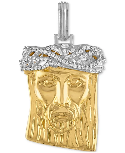 Esquire Men's Jewelry Cubic Zirconia Jesus Portrait Pendant in Sterling Silver & 14k Gold-Plate, Created for Macy's