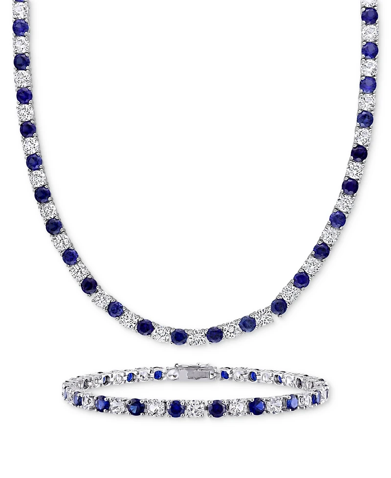 2-Pc. Set Lab-Grown Blue Sapphire (23-3/4 ct. t.w.) & White (23-3/8 Collar Necklace Bracelet Sterling Silver (Also i