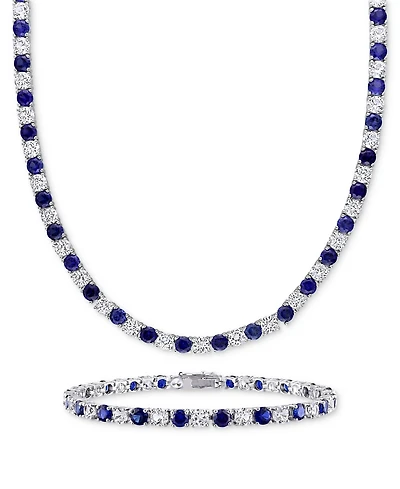 2-Pc. Set Lab-Grown Blue Sapphire (23-3/4 ct. t.w.) & White (23-3/8 Collar Necklace Bracelet Sterling Silver (Also i