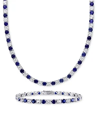 2-Pc. Set Lab-Grown Blue Sapphire (23-3/4 ct. t.w.) & White (23-3/8 Collar Necklace Bracelet Sterling Silver (Also i