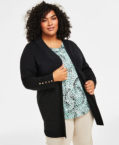 Jm Collection Plus Open-Front Long-Sleeve Cardigan, Exclusively at Macy's