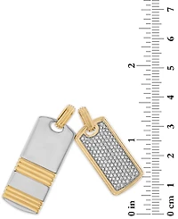 Esquire Men's Jewelry 2-Pc. Set Cubic Zirconia Pave & Ridged Dog Tag Pendants in Sterling Silver & 14k Gold-Plate, Created for Macy's