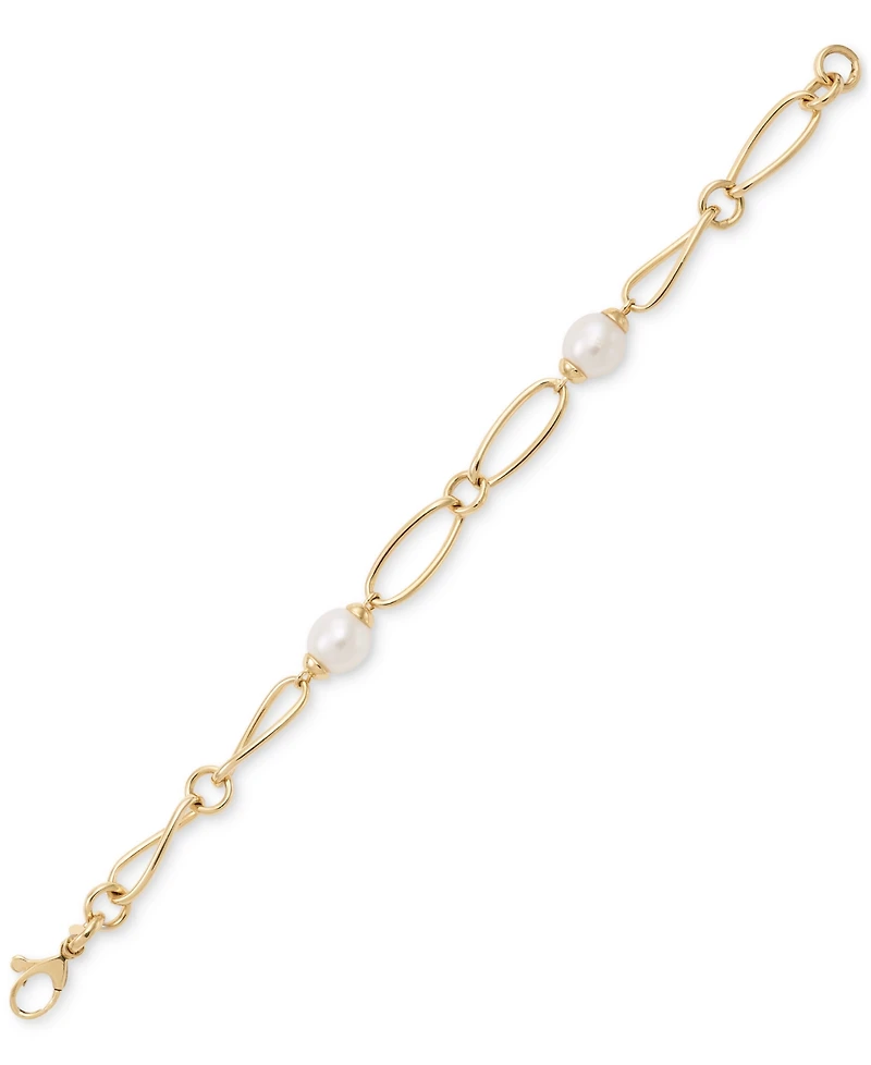Cultured Freshwater Pearl (9-3/4 x 10-3/4mm) Oval Link Bracelet in 14k Gold-Plated Sterling Silver