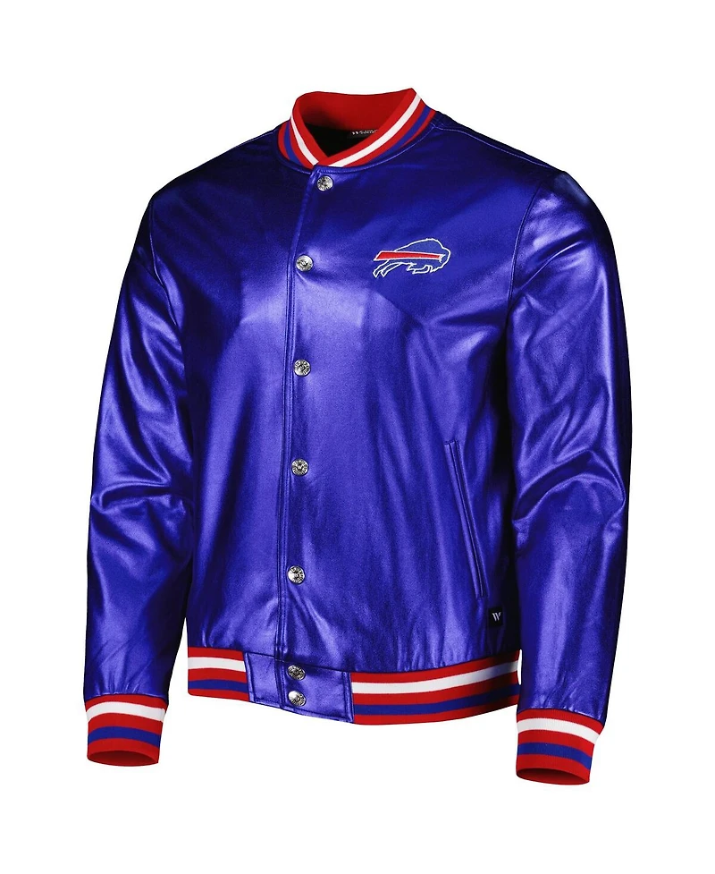 Men's The Wild Collective Royal Buffalo Bills Metallic Bomber Full-Snap Jacket