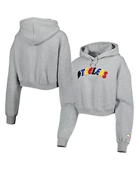 Women's The Wild Collective Gray Pittsburgh Steelers Cropped Pullover Hoodie
