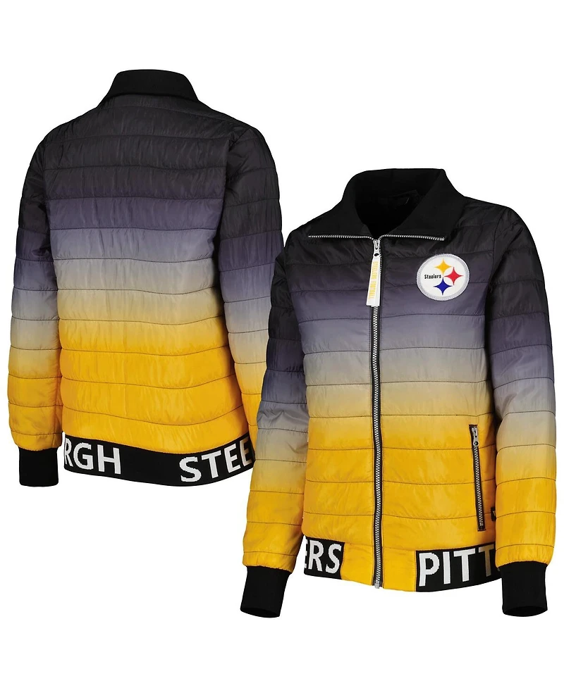 Women's The Wild Collective Black, Gold Pittsburgh Steelers Color Block Full-Zip Puffer Jacket