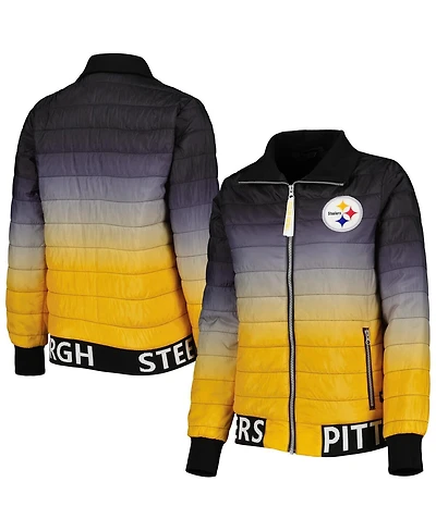 Women's The Wild Collective Black, Gold Pittsburgh Steelers Color Block Full-Zip Puffer Jacket