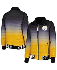Women's The Wild Collective Black, Gold Pittsburgh Steelers Color Block Full-Zip Puffer Jacket