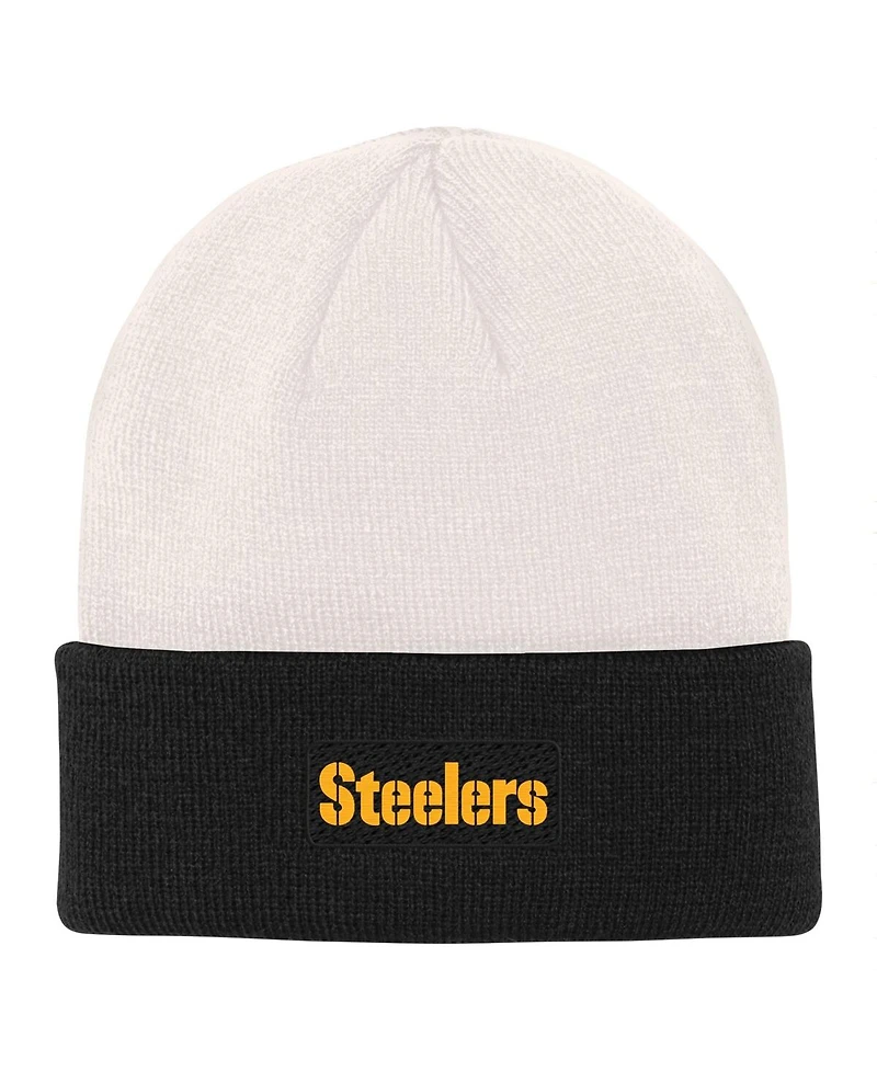Big Boys Cream, Black Pittsburgh Steelers Bone Cuffed Knit Hat