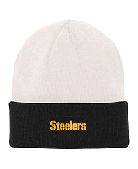 Big Boys Cream, Black Pittsburgh Steelers Bone Cuffed Knit Hat