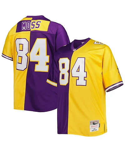 Men's Mitchell & Ness Randy Moss Purple and Gold Minnesota Vikings Big Tall Split Legacy Retired Player Replica Jersey