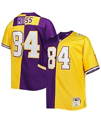 Men's Mitchell & Ness Randy Moss Purple and Gold Minnesota Vikings Big Tall Split Legacy Retired Player Replica Jersey