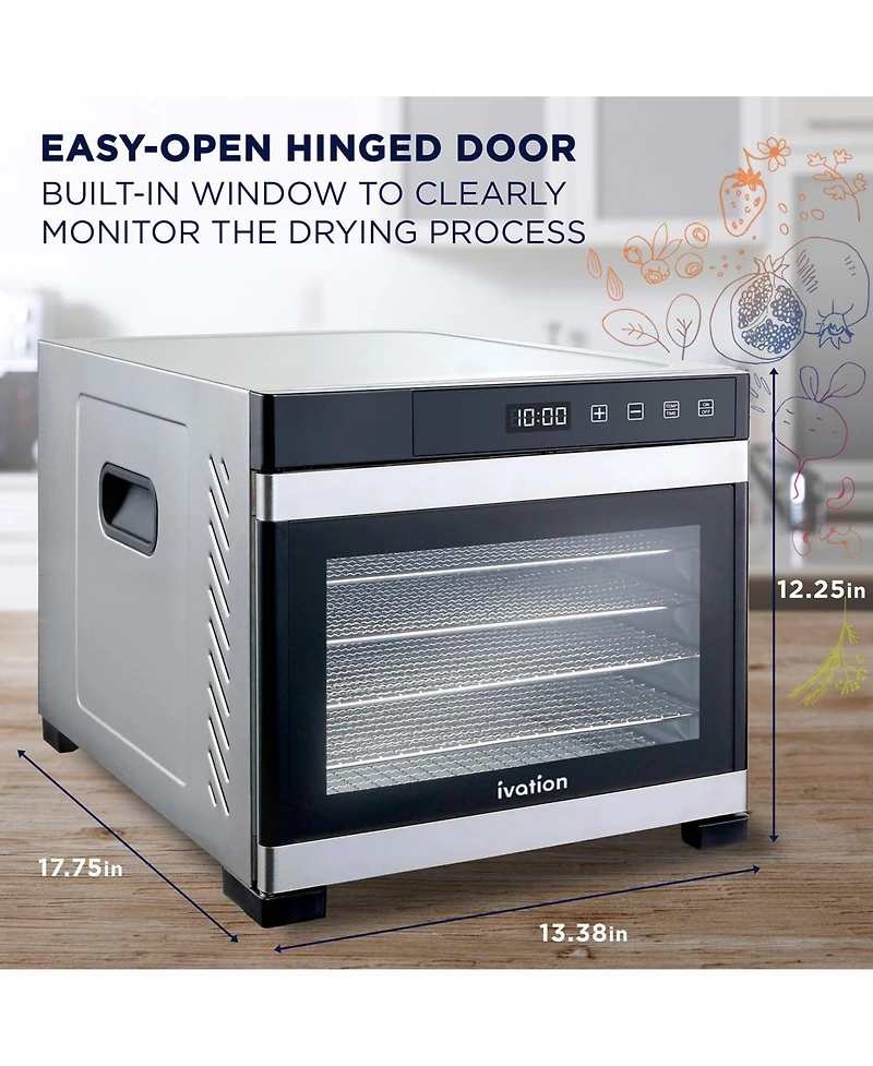 Ivation Stainless Steel Tray Food Dehydrator for Snacks & Jerky