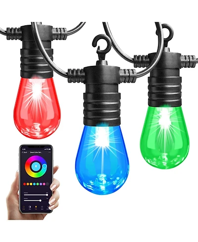 Eco4life Smart Outdoor Patio Lights – 48FT string length , 15 Smart Rgb Led bulbs.
