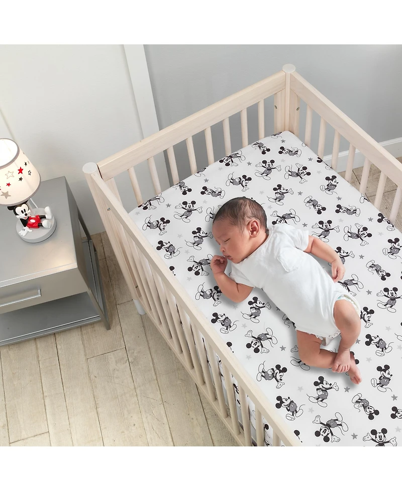 Lambs & Ivy Disney Baby Magical Mickey Mouse 100% Cotton Fitted Crib Sheet - White/Black