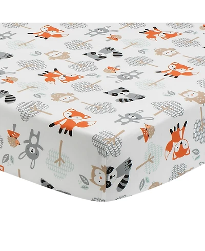 Bedtime Originals Baby Woodland Friends Fox/Owl/Raccoon Fitted Crib Sheet - White