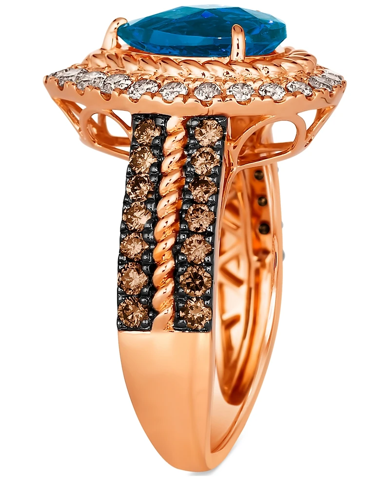 Le Vian Deep Sea Blue Topaz (2 ct. t.w.) & Diamond (1 ct. t.w.) Teardrop Halo Ring in 14k Rose Gold