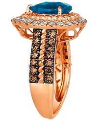 Le Vian Deep Sea Blue Topaz (2 ct. t.w.) & Diamond (1 ct. t.w.) Teardrop Halo Ring in 14k Rose Gold
