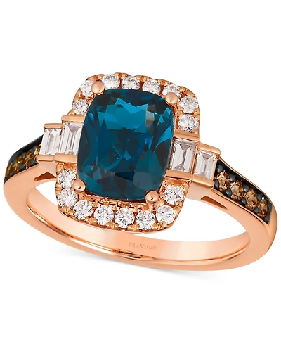 Le Vian Chocolatier Deep Sea Blue Topaz (2-1/4 ct. t.w.) & Diamond (1/2 ct. t.w.) Halo Ring in 14k Rose Gold