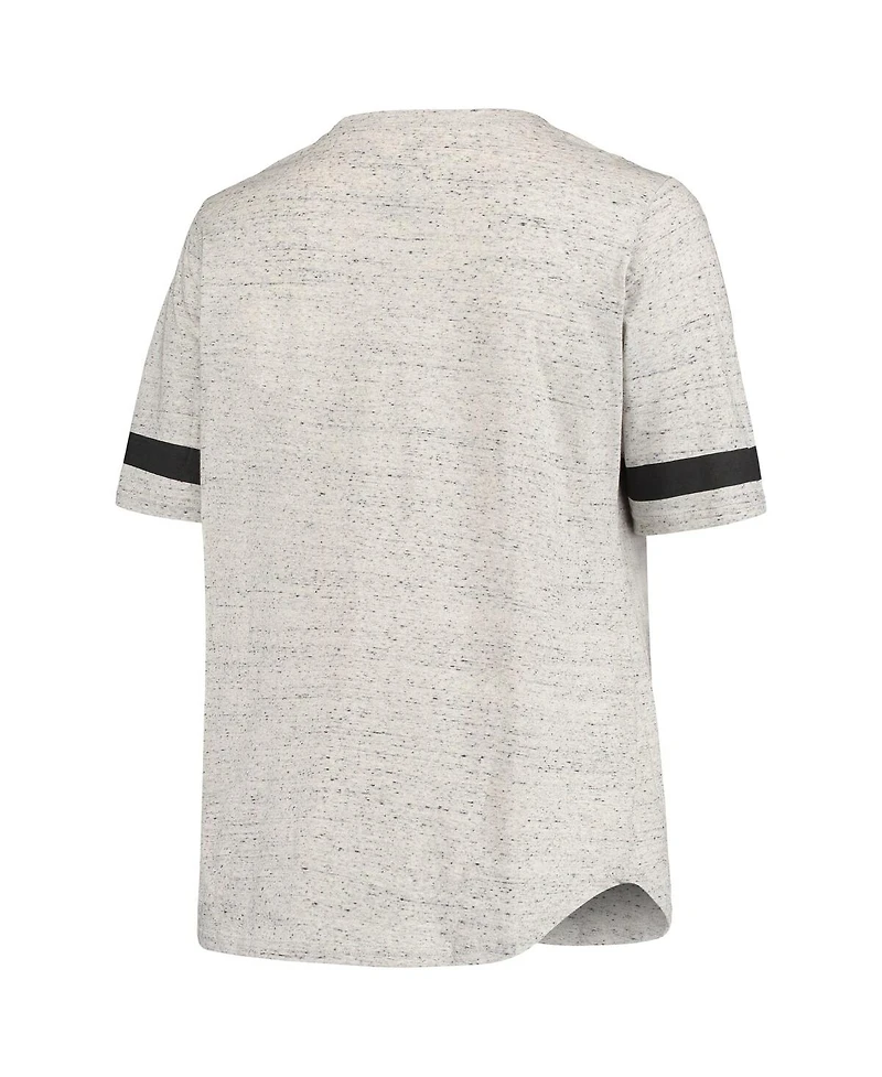Women's Heathered Gray Las Vegas Raiders Plus Size Lace-Up V-Neck T-shirt