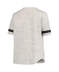 Women's Heathered Gray Las Vegas Raiders Plus Size Lace-Up V-Neck T-shirt