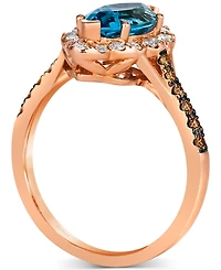 Le Vian Blue Topaz (1-3/4 ct. t.w.) & Diamond (1/2 ct. t.w.) Marquise Halo Ring in 14k Rose Gold