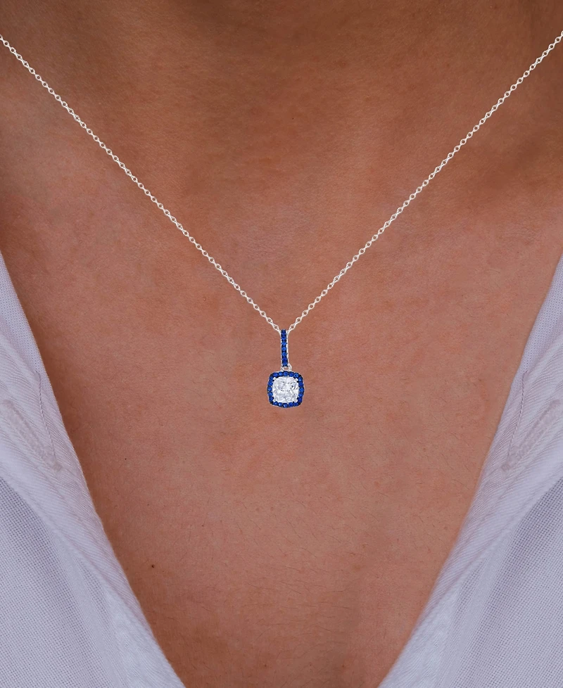 2-Pc. Set Cubic Zirconia & Lab-Grown Blue Spinel (5/8 ct. t.w.) Halo Pendant Necklace & Matching Stud Earrings