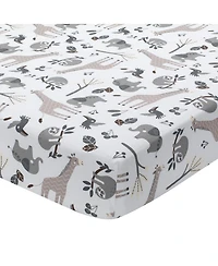 Lambs & Ivy Baby Jungle Animals White/Gray/Taupe Cotton Fitted Crib Sheet