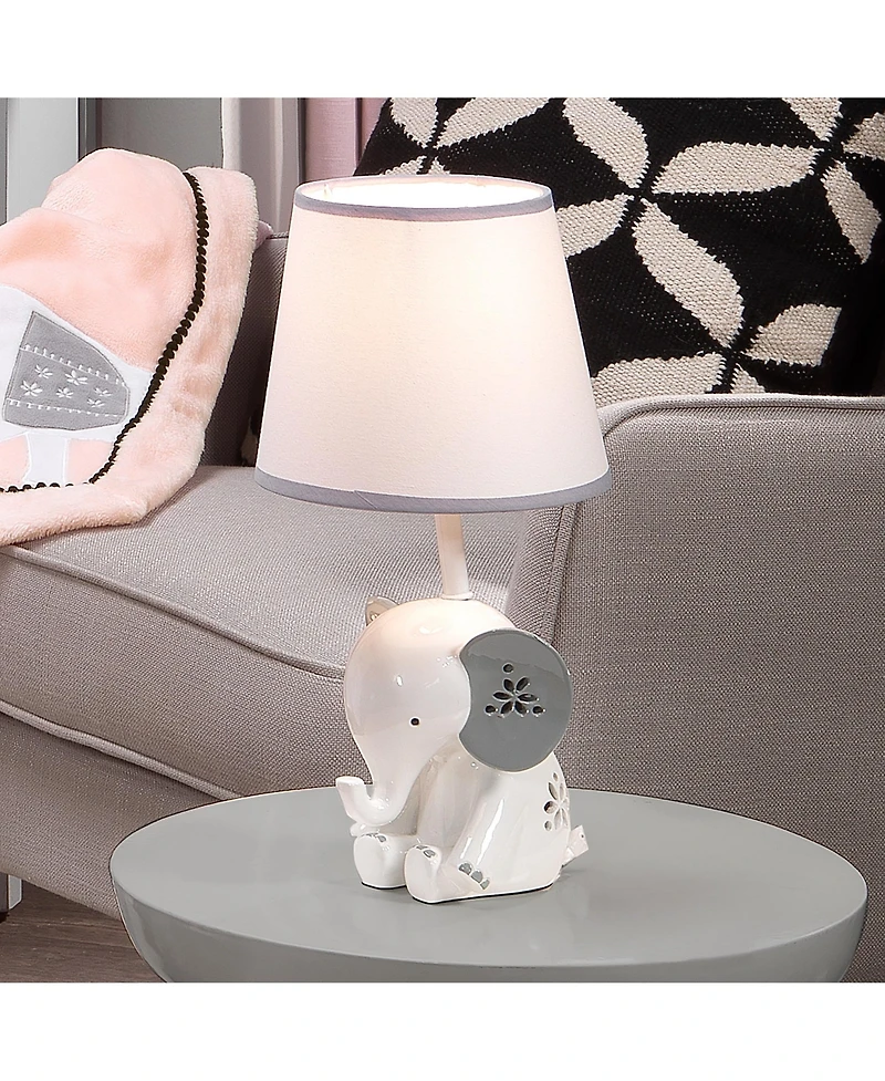 Lambs & Ivy Happy Jungle White/Grey Elephant Nursery Lamp with Shade & Bulb