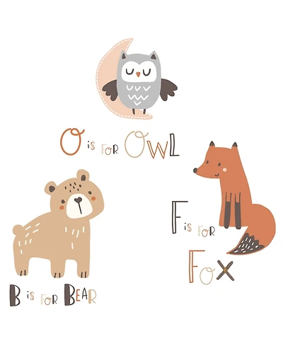 Bedtime Originals Animal Alphabet Beige/Gray Bear/Owl/Fox Woodland Wall Decals