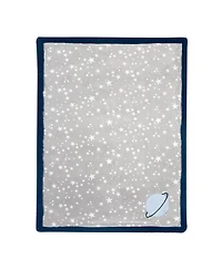 Lambs & Ivy Milky Way Gray/Blue Stars and Planet Minky/Faux Shearling Soft Baby Blanket