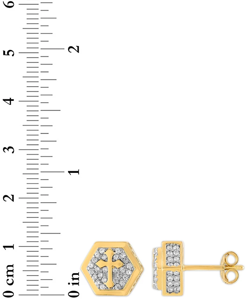 Esquire Men's Jewelry Cubic Zirconia Cross Hexagon Cluster Stud Earrings, Created for Macy's
