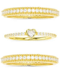 3-Pc. Set Cubic Zirconia Heart Motif Stack Rings 14k Gold-Plated Sterling Silver
