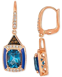Le Vian Deep Sea Blue Topaz (4-1/2 ct. t.w.), Nude Diamonds (1/3 ct. t.w.) & Chocolate Diamonds (1/10 ct. t.w.) Drop Earrings in 14k Rose Gold