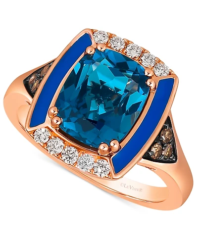 Le Vian Deep Sea Blue Topaz (2-1/2 ct. t.w.), Nude Diamonds (1/6 ct. t.w.) & Chocolate Diamonds (1/8 ct. t.w.) Statement Ring in 14k Rose Gold