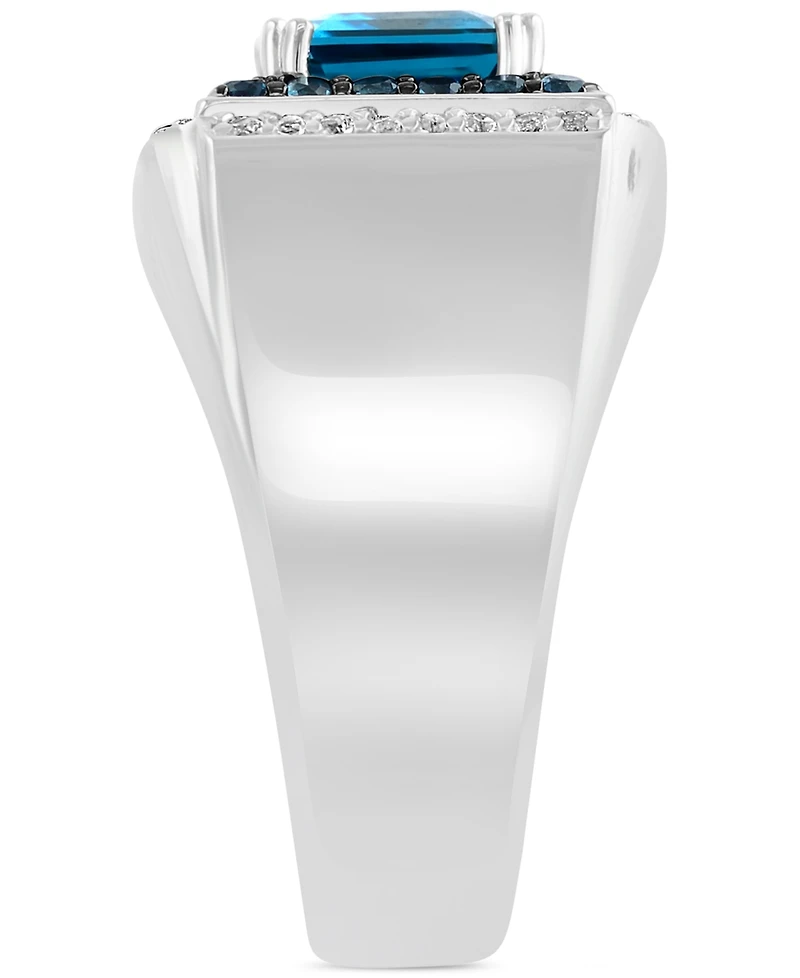 Effy Men's London Blue Topaz (4-1/2 ct. t.w.) & White Topaz (1/3 ct. t.w.) Rectangular Halo Ring in Sterling Silver