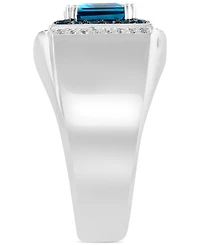 Effy Men's London Blue Topaz (4-1/2 ct. t.w.) & White Topaz (1/3 ct. t.w.) Rectangular Halo Ring in Sterling Silver