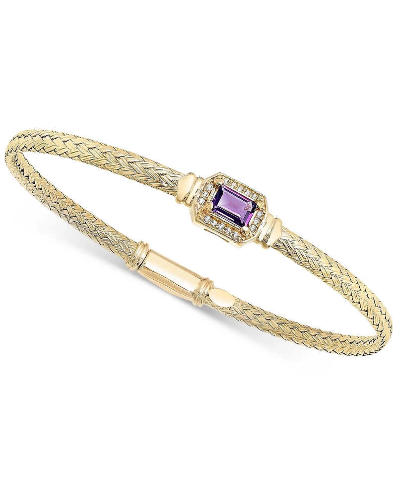 Garnet & White Topaz (1/5 ct. t.w.) Woven Bangle Bracelet 14k Gold-Plated Sterling Silver (Also Citrine, Swiss Blue Topaz, Morganite, Amethyst,