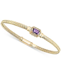 Garnet & White Topaz (1/5 ct. t.w.) Woven Bangle Bracelet 14k Gold-Plated Sterling Silver (Also Citrine, Swiss Blue Topaz, Morganite, Amethyst,