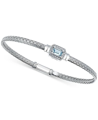 Garnet & White Topaz (1/5 ct. t.w.) Woven Bangle Bracelet in 14k Gold-Plated Sterling Silver (Also in Citrine, Swiss Blue Topaz, Morganite, Amethyst,